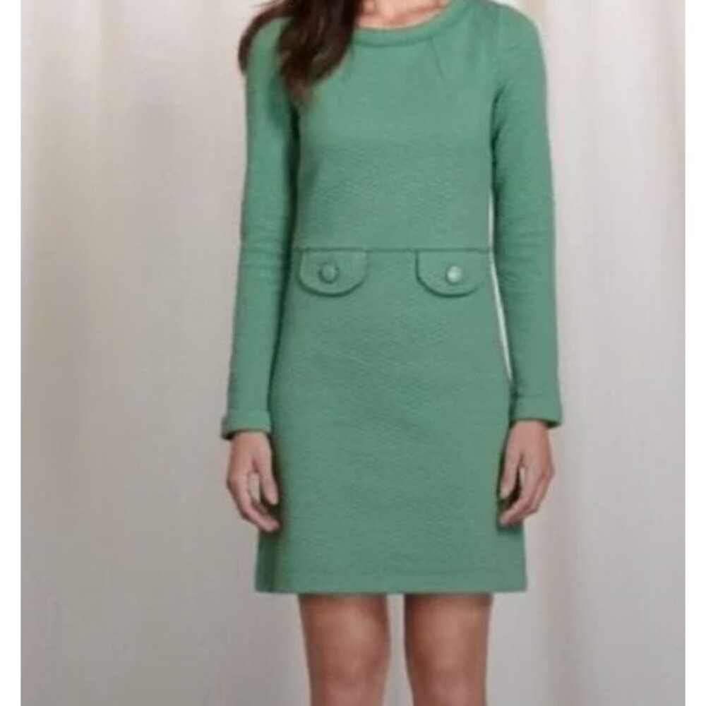 Boden Green Quilted Long-Sleeve Dress Size 4 – Retro 60s Style